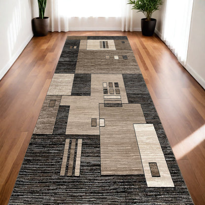 13' Runner Beige Abstract Dhurrie Runner Rug - 27.0" (L) x 240.0" (W) x 0.8" (H)