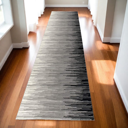 13' Black and Gray Abstract Power Loom Runner Rug - 26.77" (L) x 92.52" (W) x 0.23" (H)