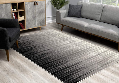 2’ X 10’ Black Transitional Striped Runner Rug