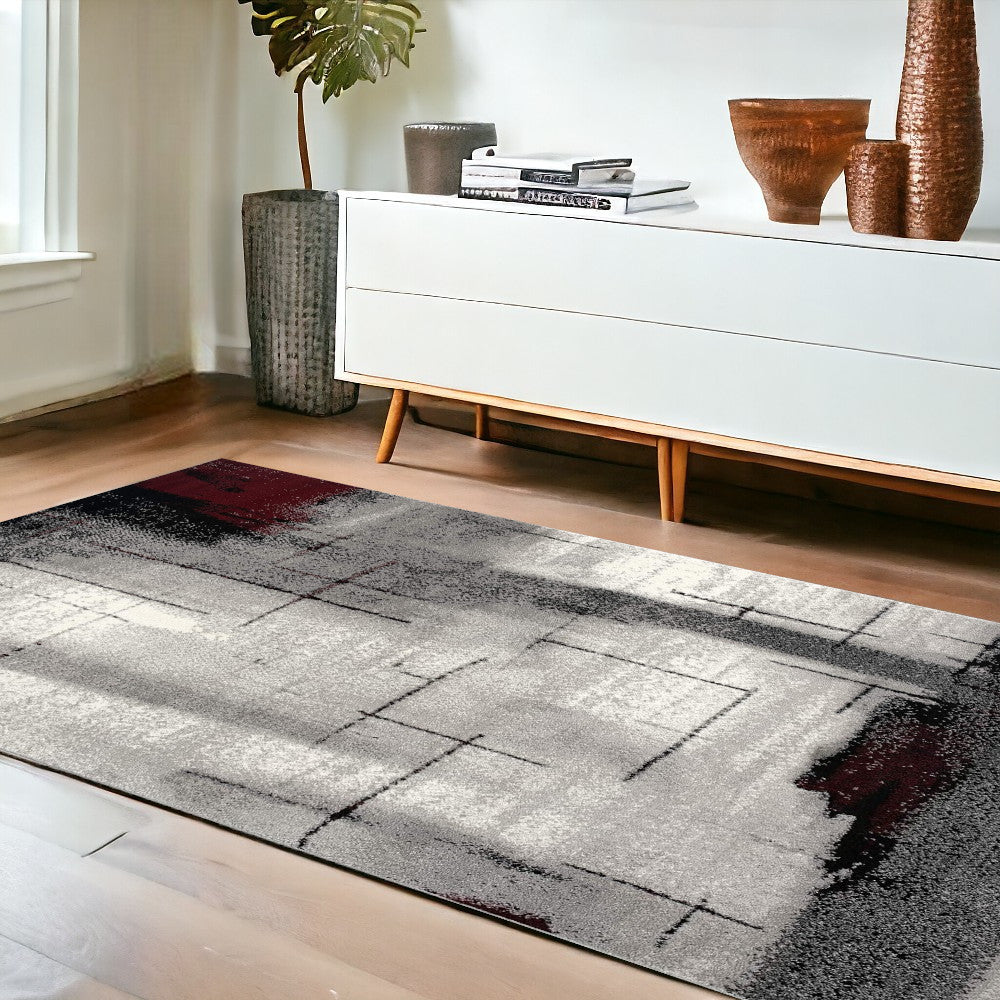 4' X 6' Gray Abstract Power Loom Area Rug