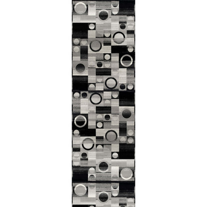 10' Black Gray and White Geometric Power Loom Distressed Runner Rug - 26.0" (L) x 120.0" (W) x 1.0" (H)