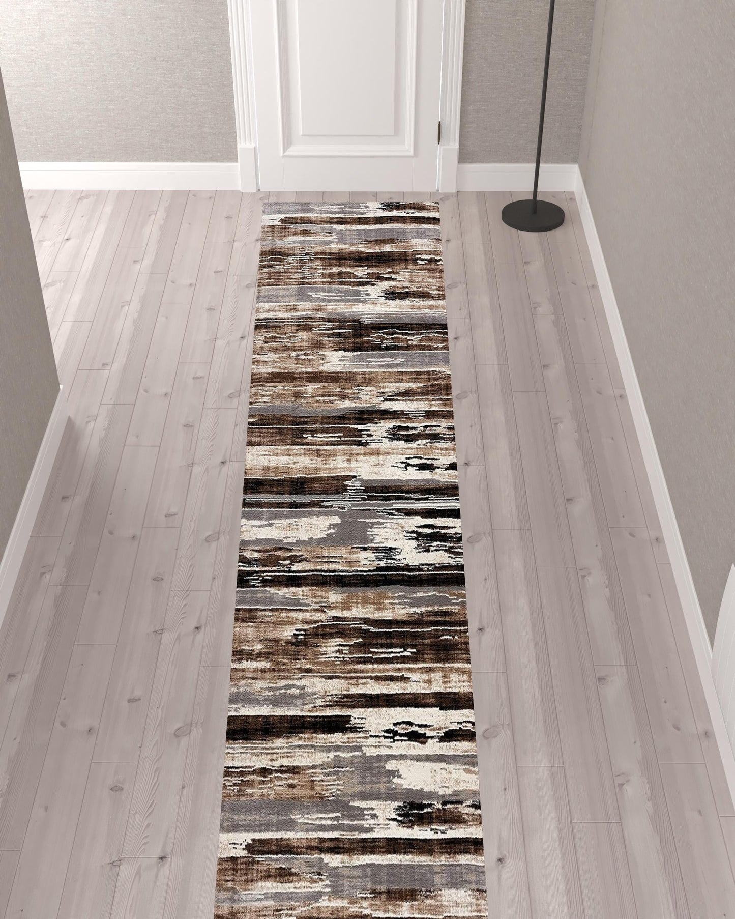 10' Beige Striped Dhurrie Runner Rug