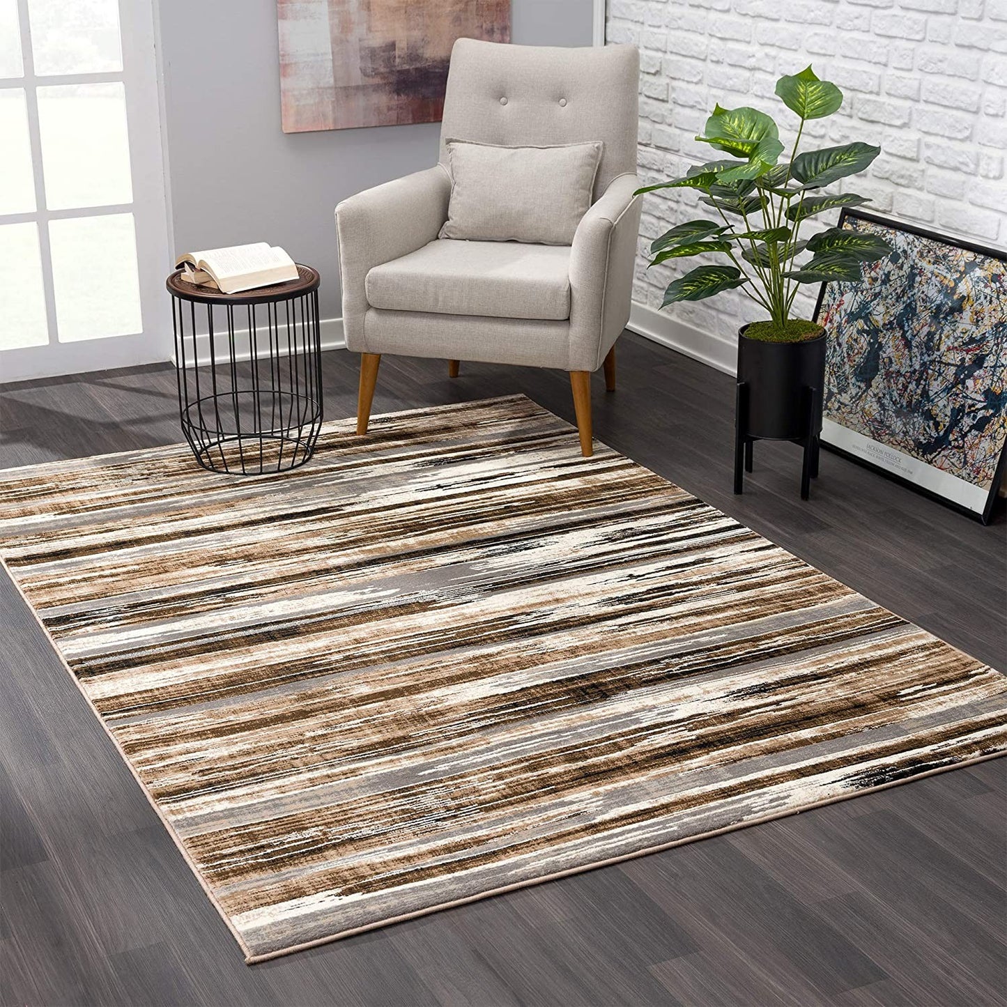 10' Beige Striped Dhurrie Runner Rug