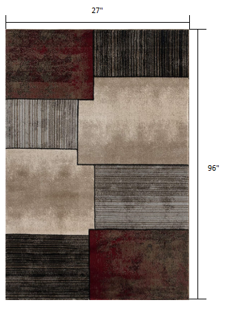 10' Brown Abstract Power Loom Runner Rug