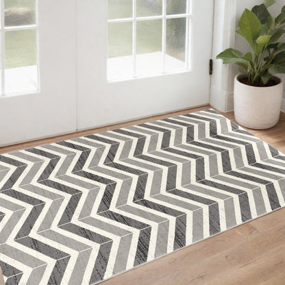 8' X 11' Gray Chevron Dhurrie Area Rug