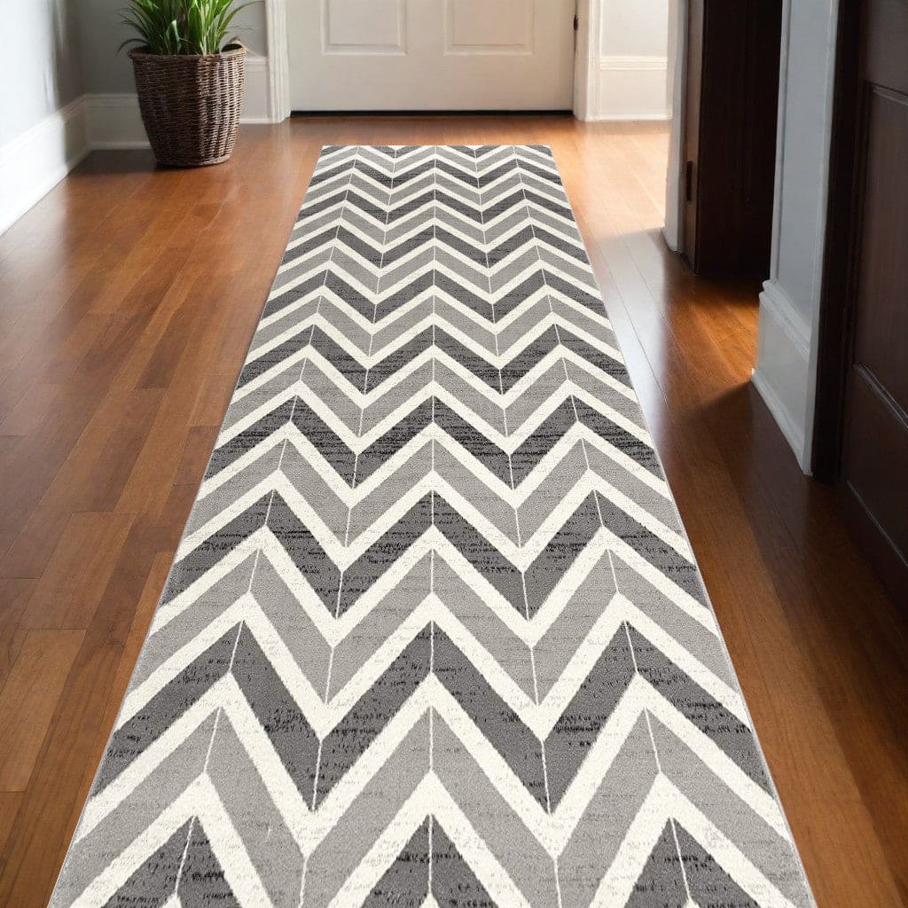 8' X 11' Gray Chevron Dhurrie Area Rug