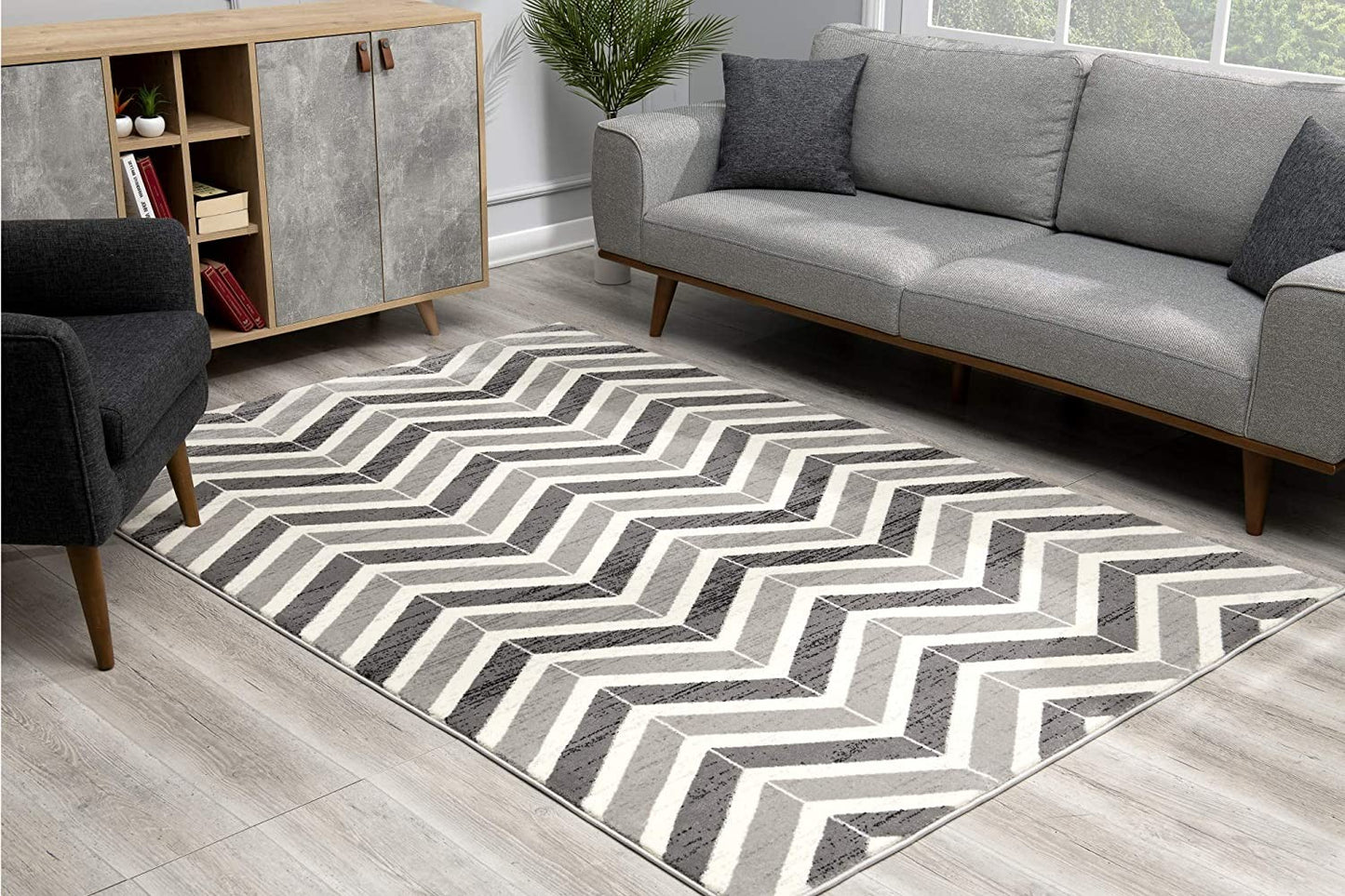 8' X 11' Gray Chevron Dhurrie Area Rug