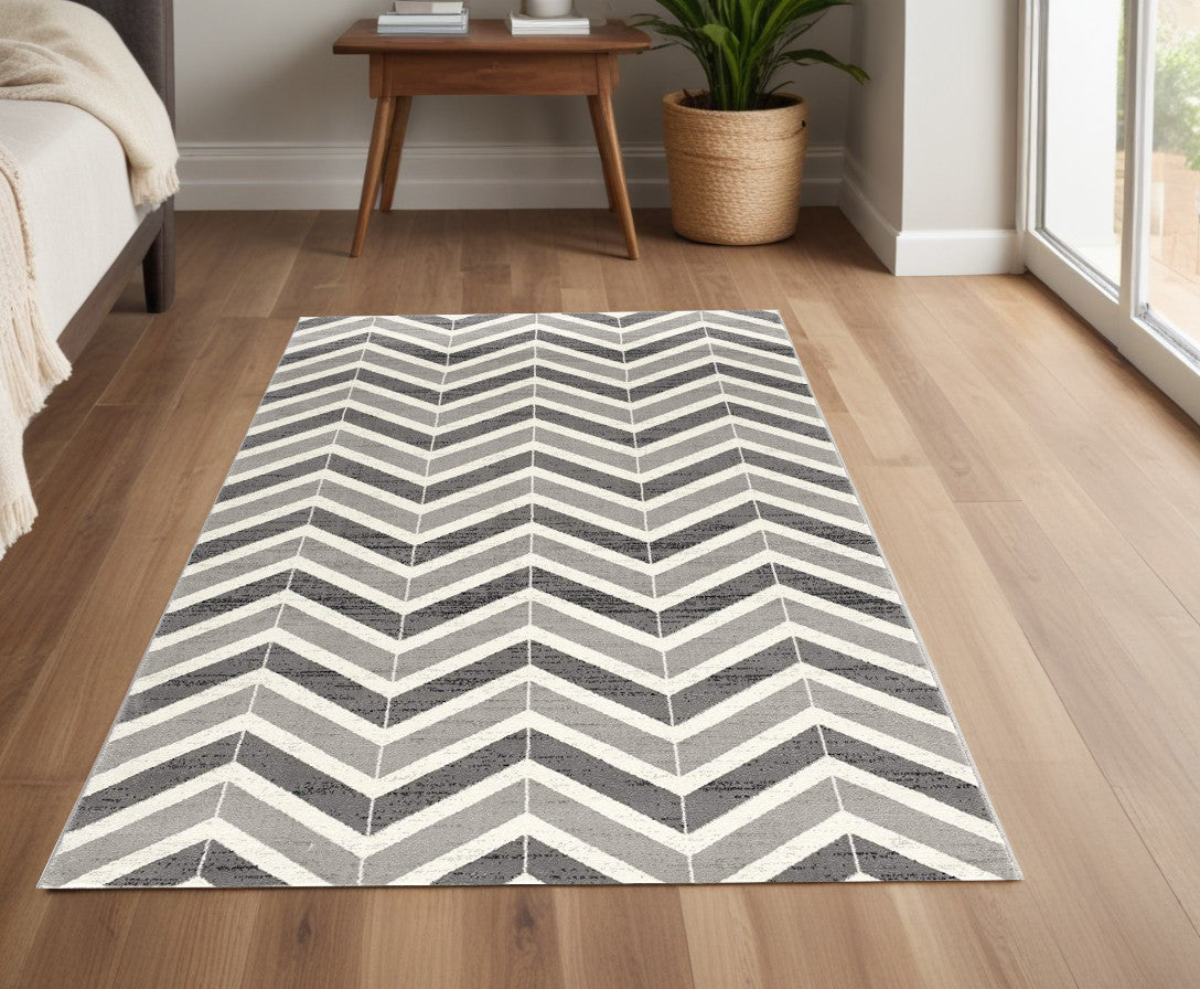 8' X 11' Gray Chevron Dhurrie Area Rug