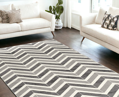 8' X 11' Gray Chevron Dhurrie Area Rug