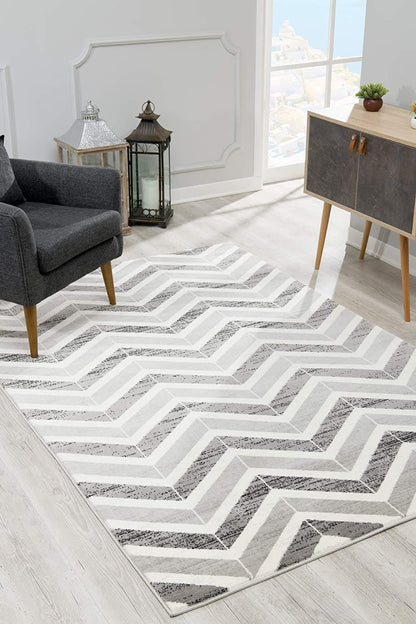 8' X 11' Gray Chevron Dhurrie Area Rug