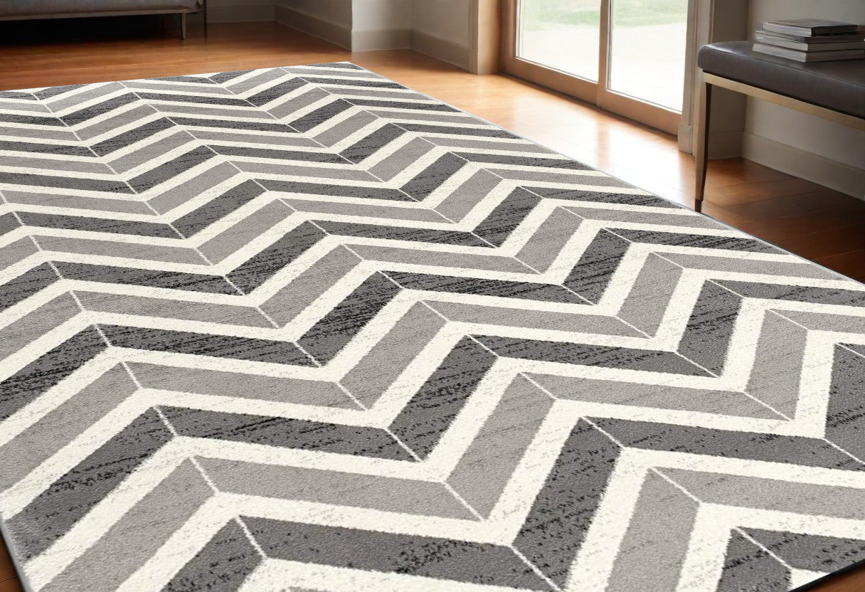 8' X 11' Gray Chevron Dhurrie Area Rug