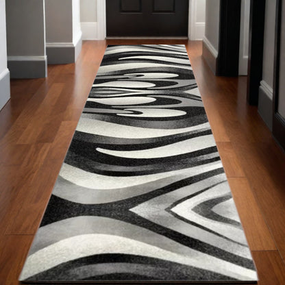 10' Gray Abstract Power Loom Runner Rug - 8" H x 32" W x 120" D