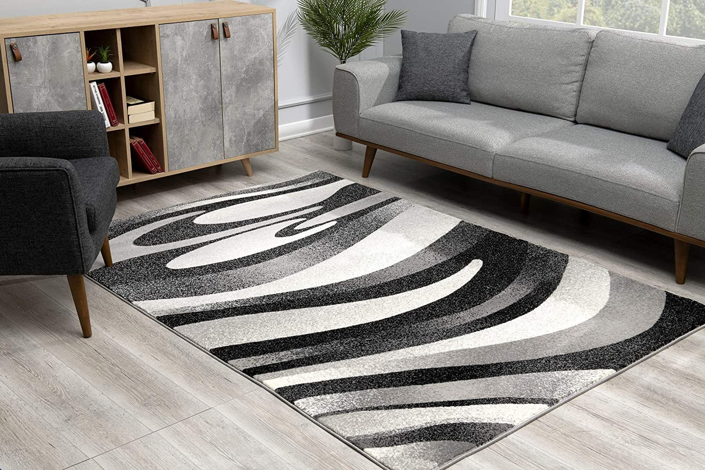 10' Black Gray and White Marble Power Loom Runner Rug