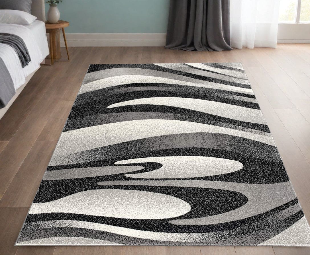 10' Gray Abstract Power Loom Runner Rug