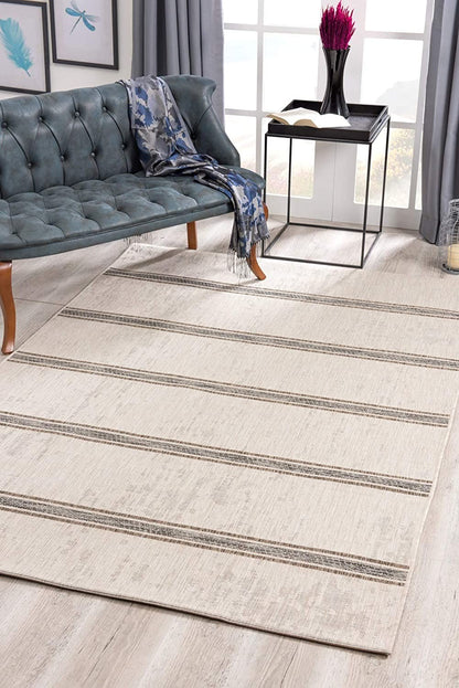 8' Ivory Striped Power Loom Runner Rug