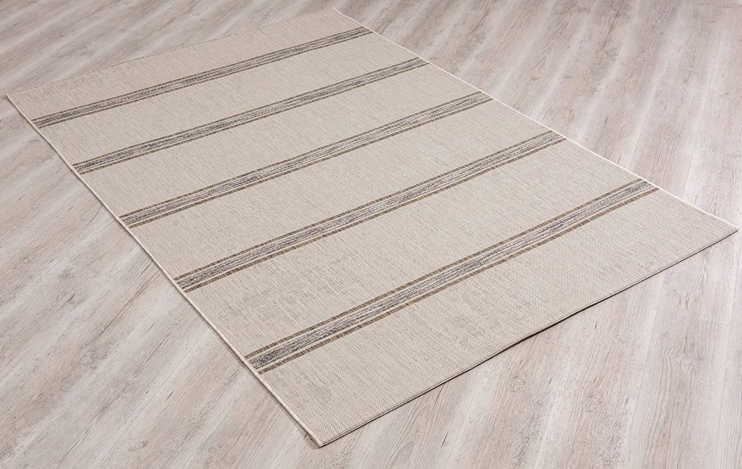 8' Ivory Striped Power Loom Runner Rug