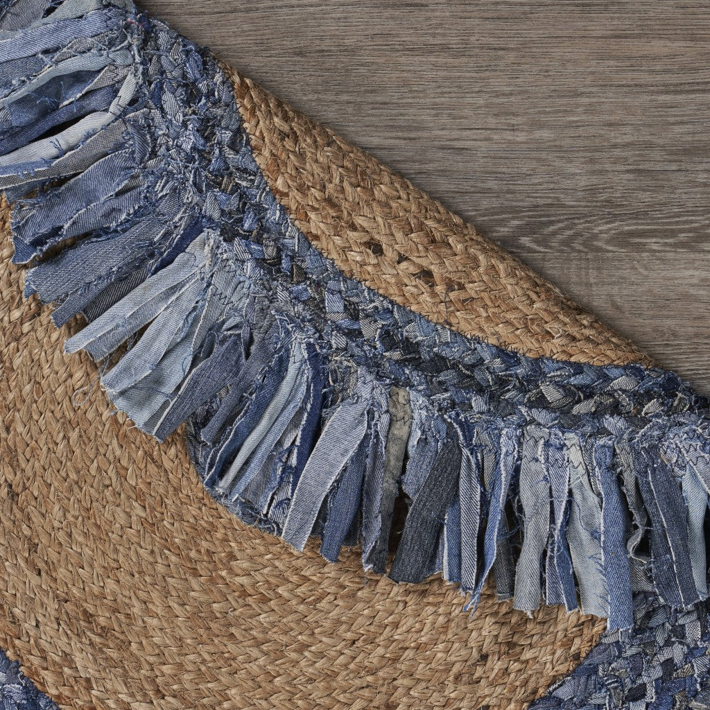 Denim And Natural Jute Fringed Round Rug