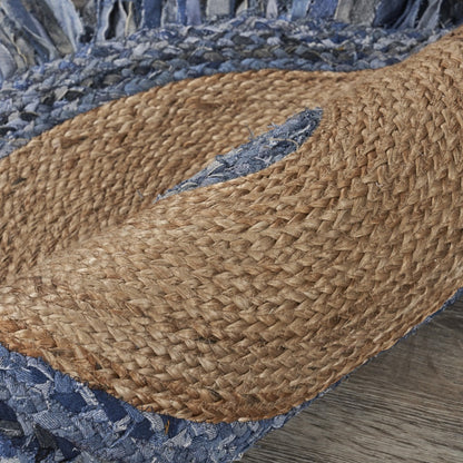 Denim And Natural Jute Fringed Round Rug