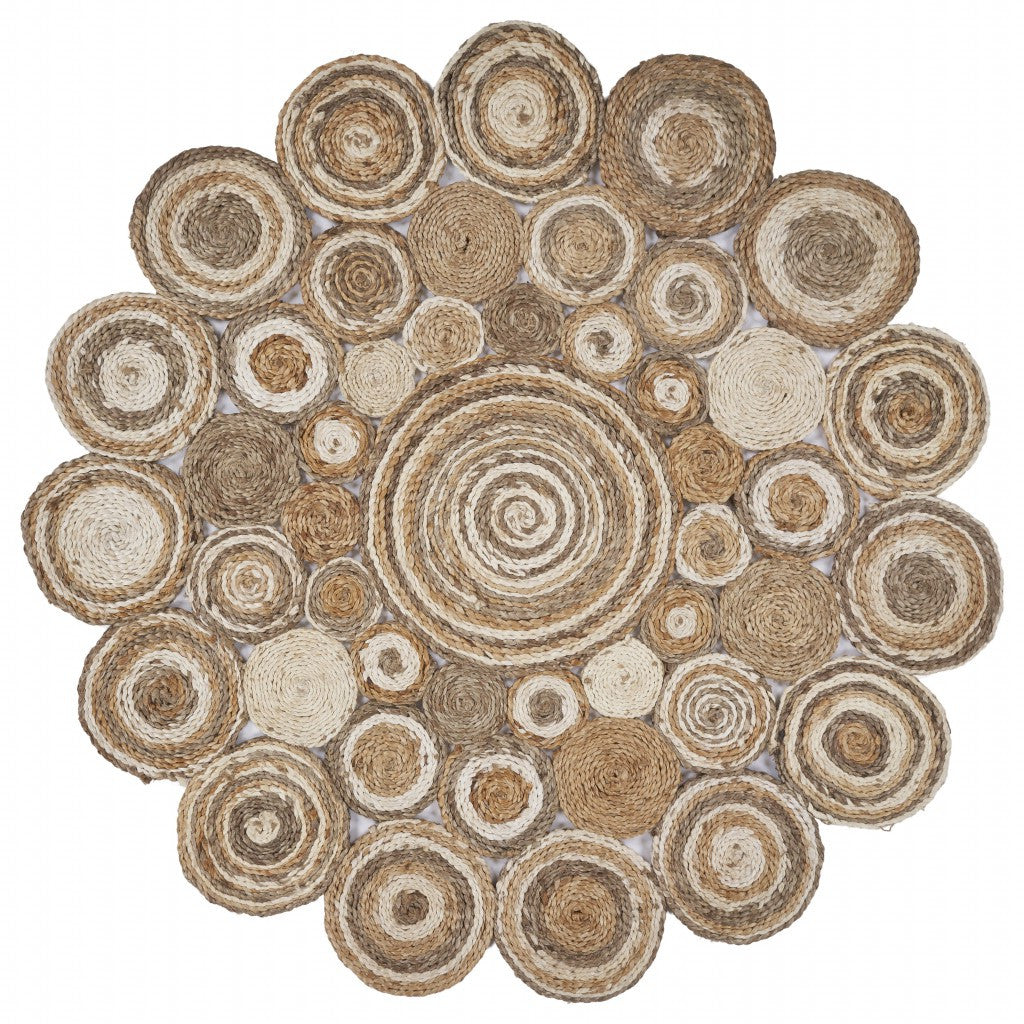 Multi-Toned Intricate Circle Natural Jute Area Rug