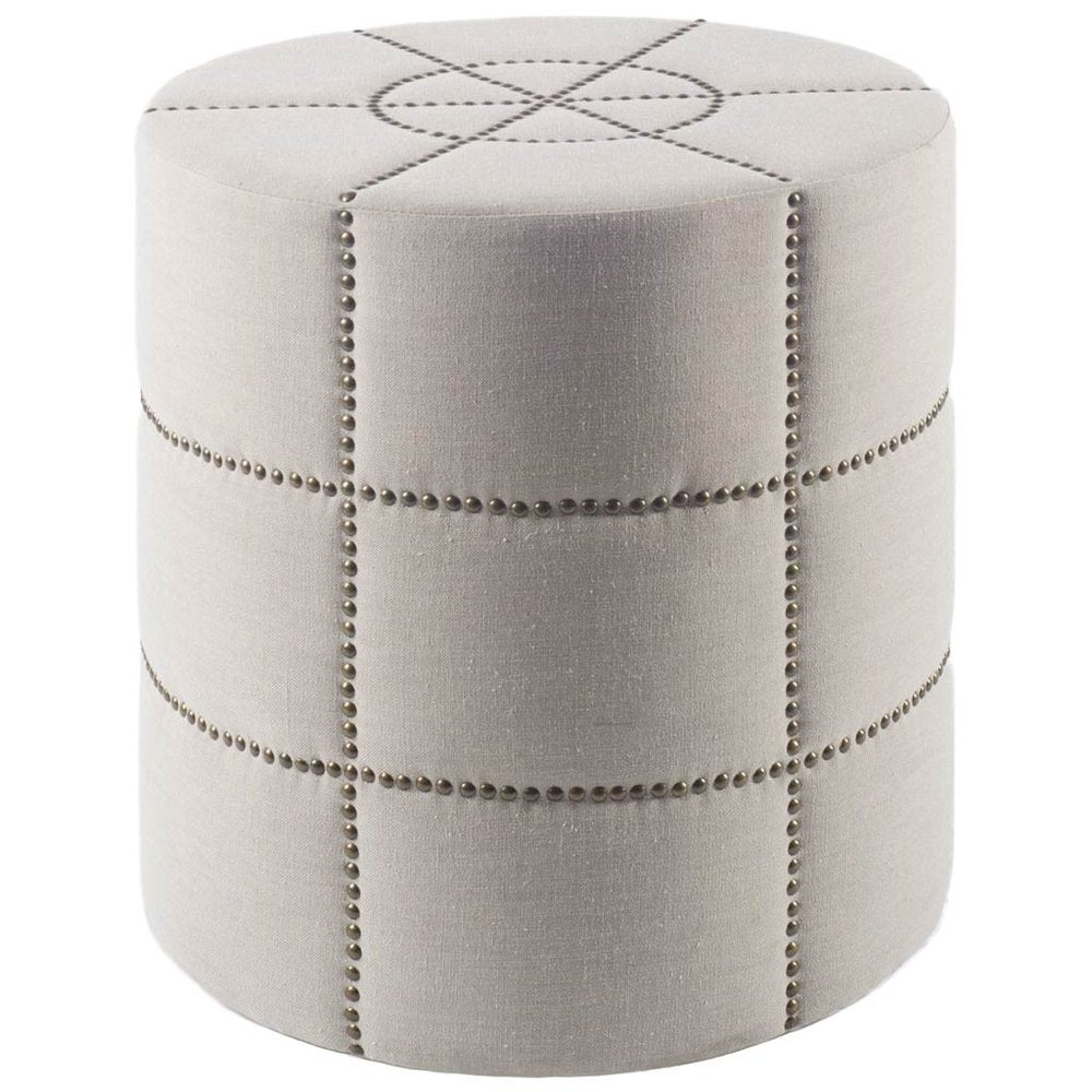 20" Cream Fabric Tufted Round Footstool HomeRoots