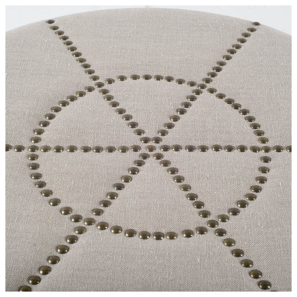 20" Cream Fabric Tufted Round Footstool HomeRoots