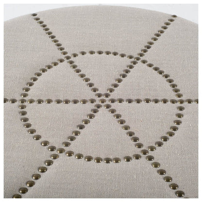 20" Cream Fabric Tufted Round Footstool HomeRoots