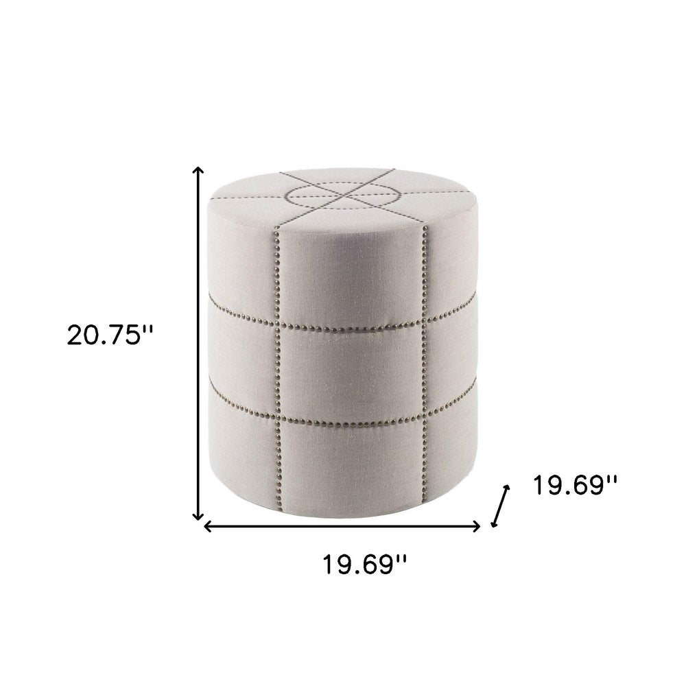 20" Cream Fabric Tufted Round Footstool HomeRoots