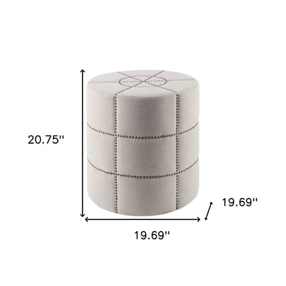 20" Cream Fabric Tufted Round Footstool HomeRoots