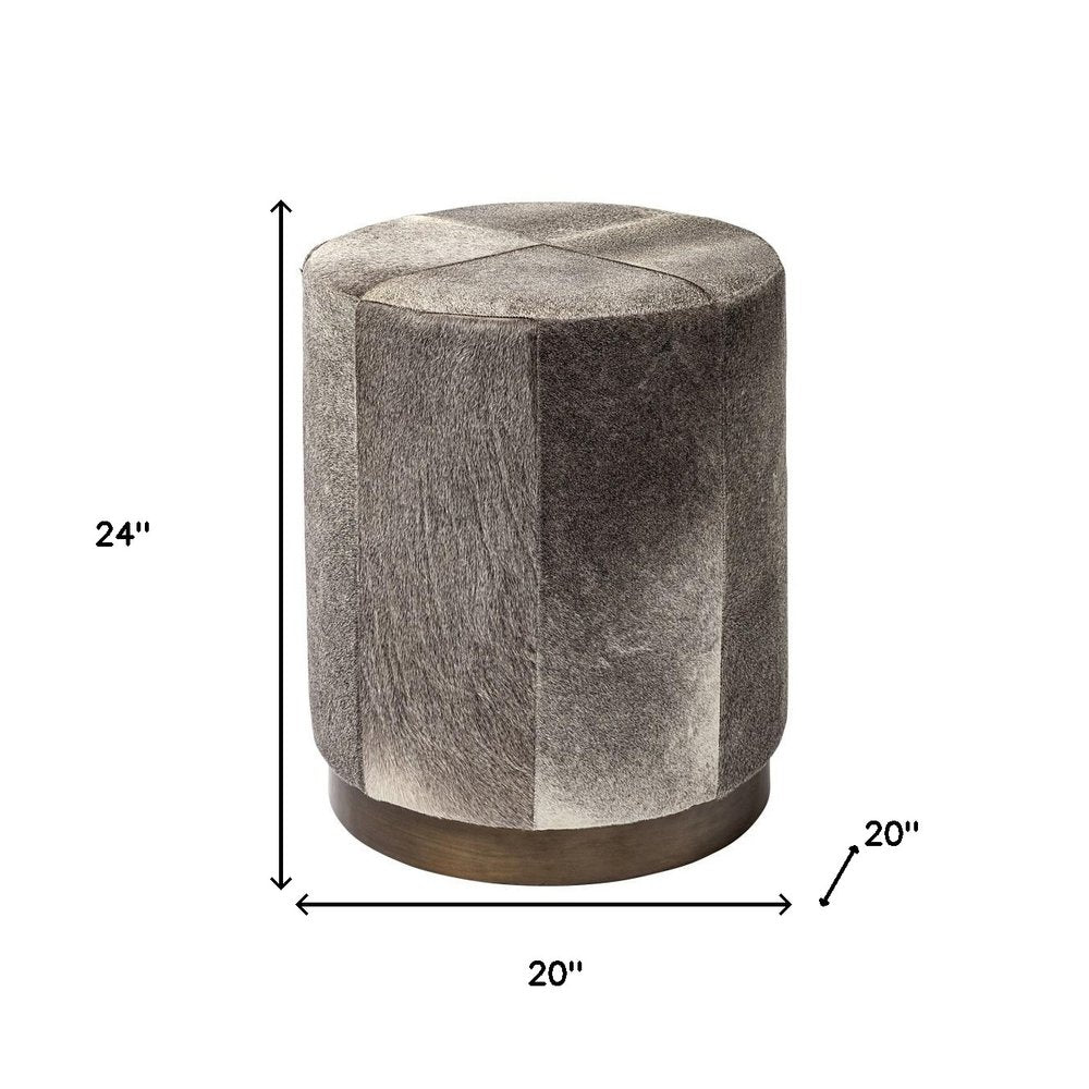 20" Gray Wool And Brown Footstool Ottoman HomeRoots