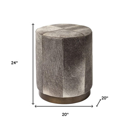 20" Gray Wool And Brown Footstool Ottoman HomeRoots