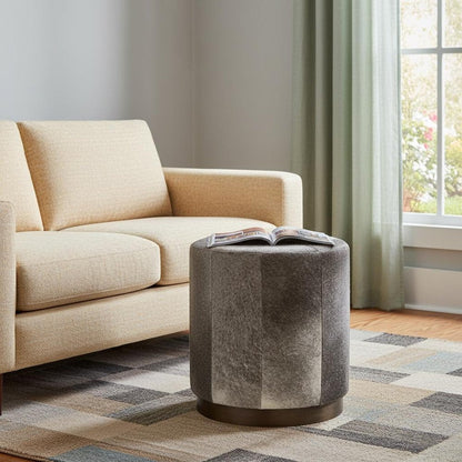 20" Gray Wool And Brown Footstool Ottoman HomeRoots