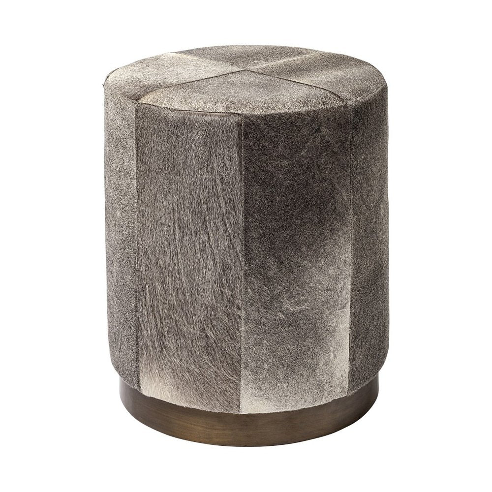 20" Gray Wool And Brown Footstool Ottoman HomeRoots