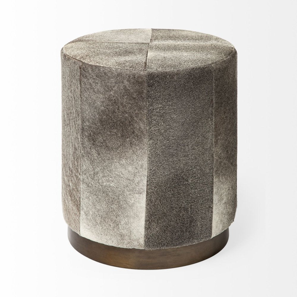 20" Gray Wool And Brown Footstool Ottoman HomeRoots
