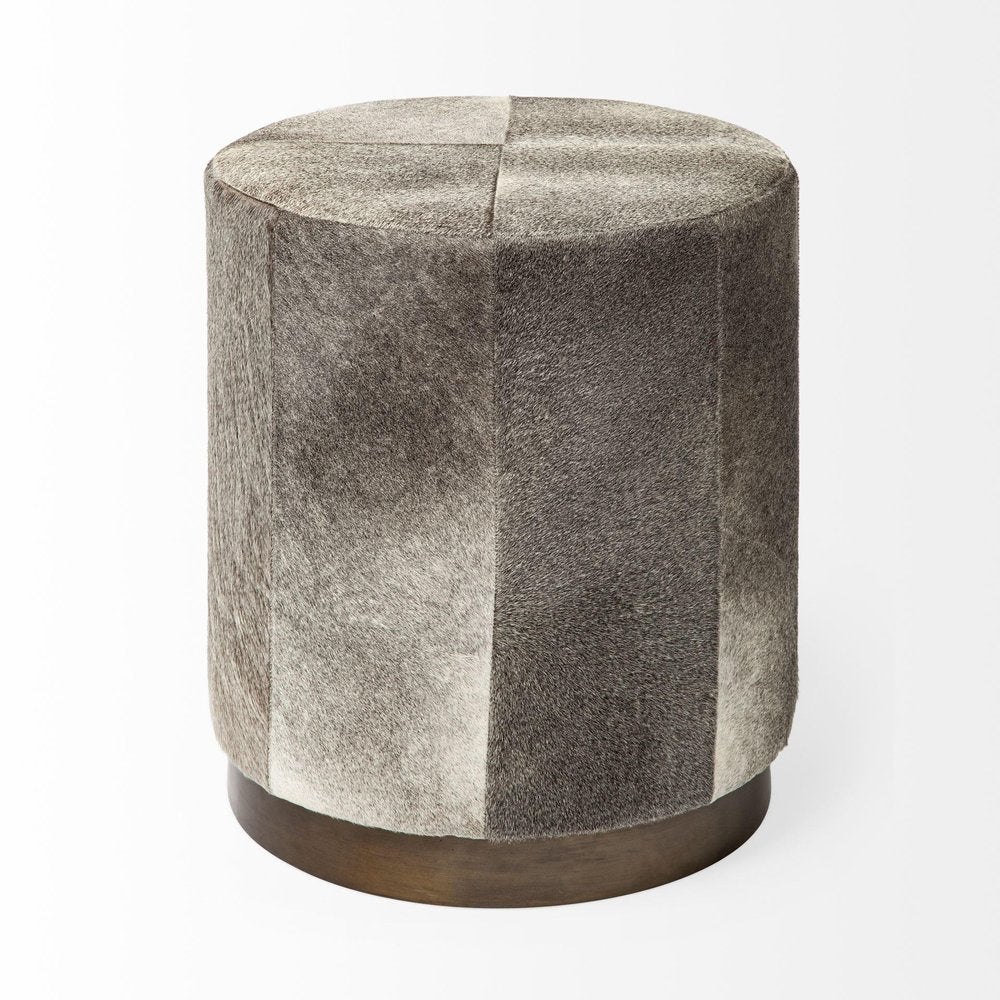20" Gray Wool And Brown Footstool Ottoman HomeRoots