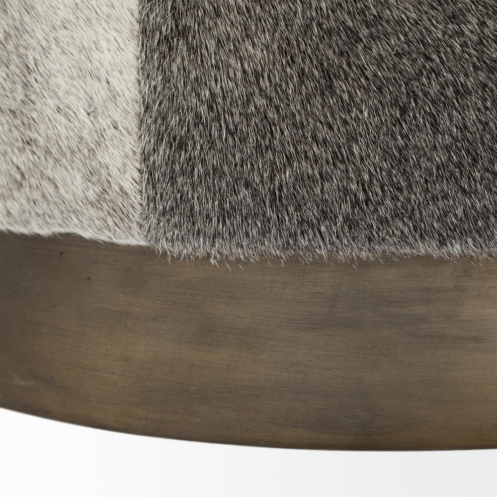 20" Gray Wool And Brown Footstool Ottoman HomeRoots