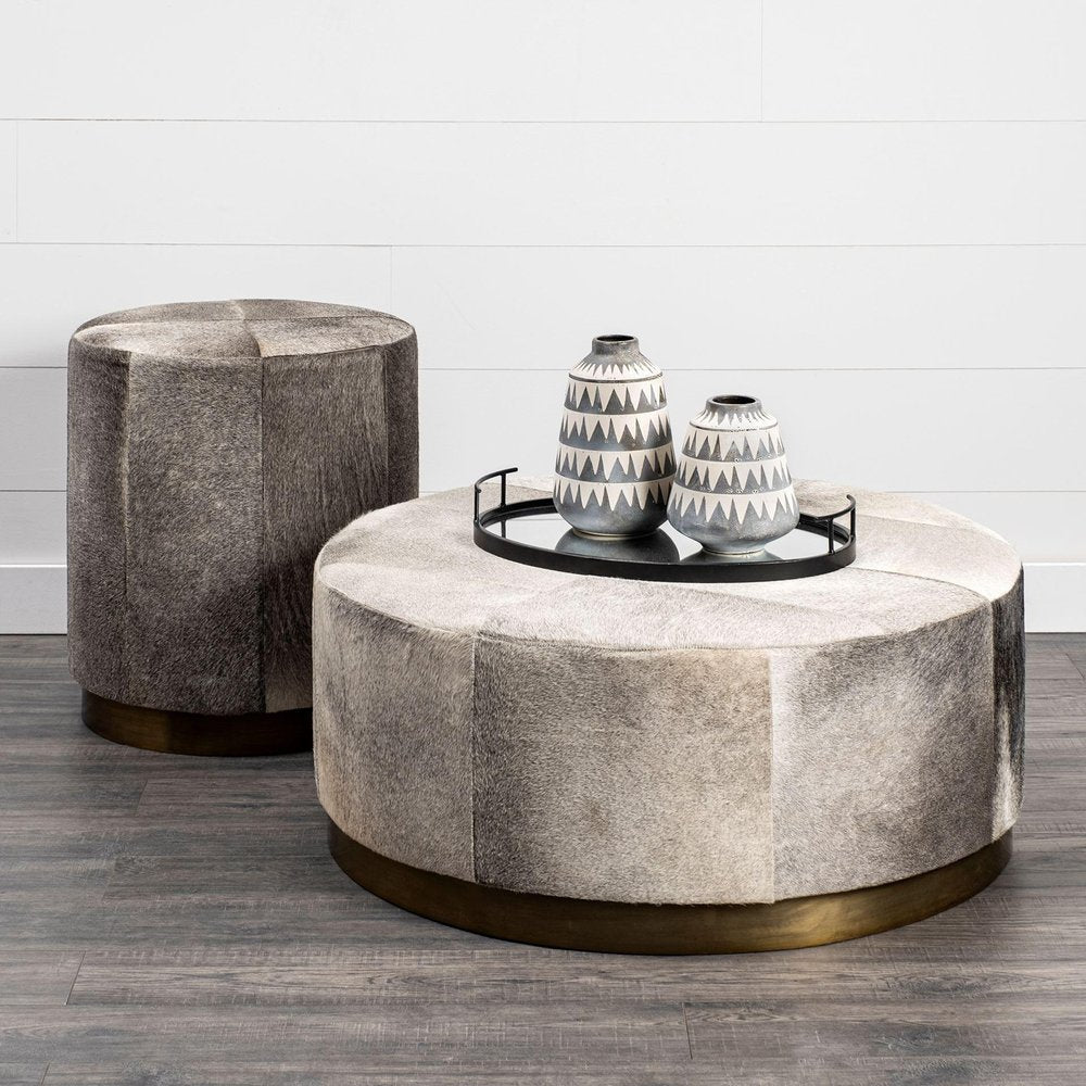 20" Gray Wool And Brown Footstool Ottoman HomeRoots
