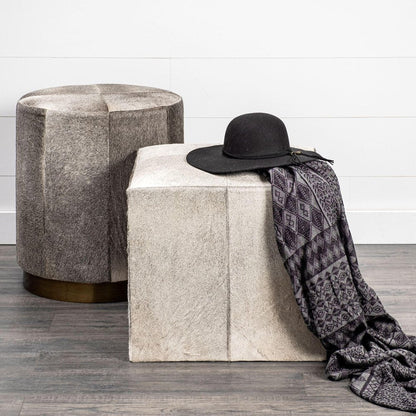 20" Gray Wool And Brown Footstool Ottoman HomeRoots