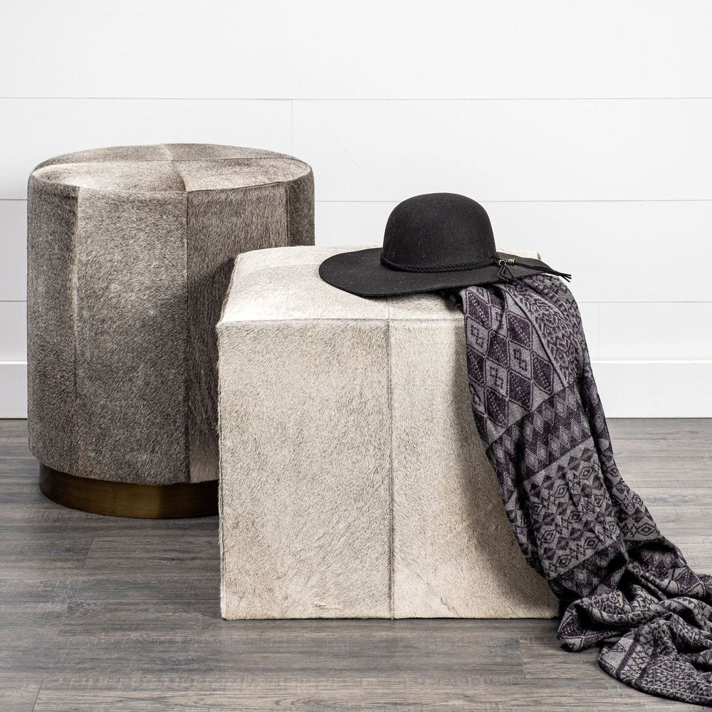 20" Gray Wool And Brown Footstool Ottoman HomeRoots