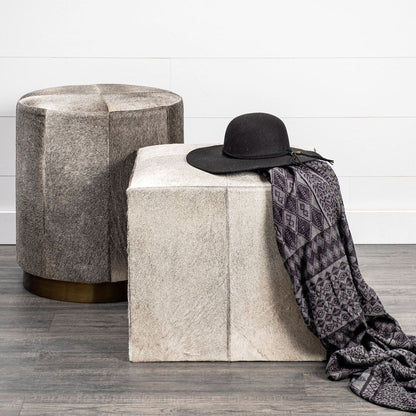 20" Gray Wool And Brown Footstool Ottoman HomeRoots