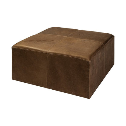 36" Brown Genuine Leather Cube Ottoman HomeRoots