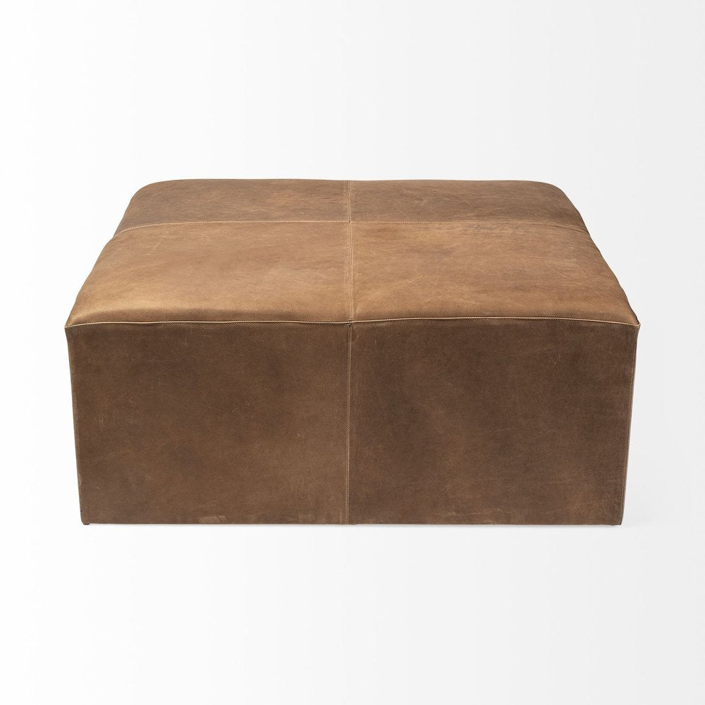 36" Brown Genuine Leather Cube Ottoman HomeRoots