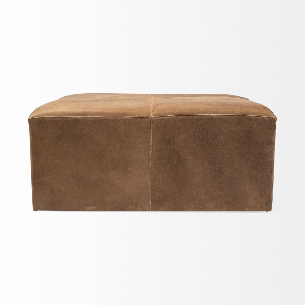 36" Brown Genuine Leather Cube Ottoman HomeRoots