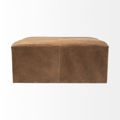 36" Brown Genuine Leather Cube Ottoman HomeRoots