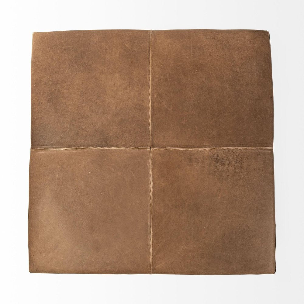 36" Brown Genuine Leather Cube Ottoman HomeRoots