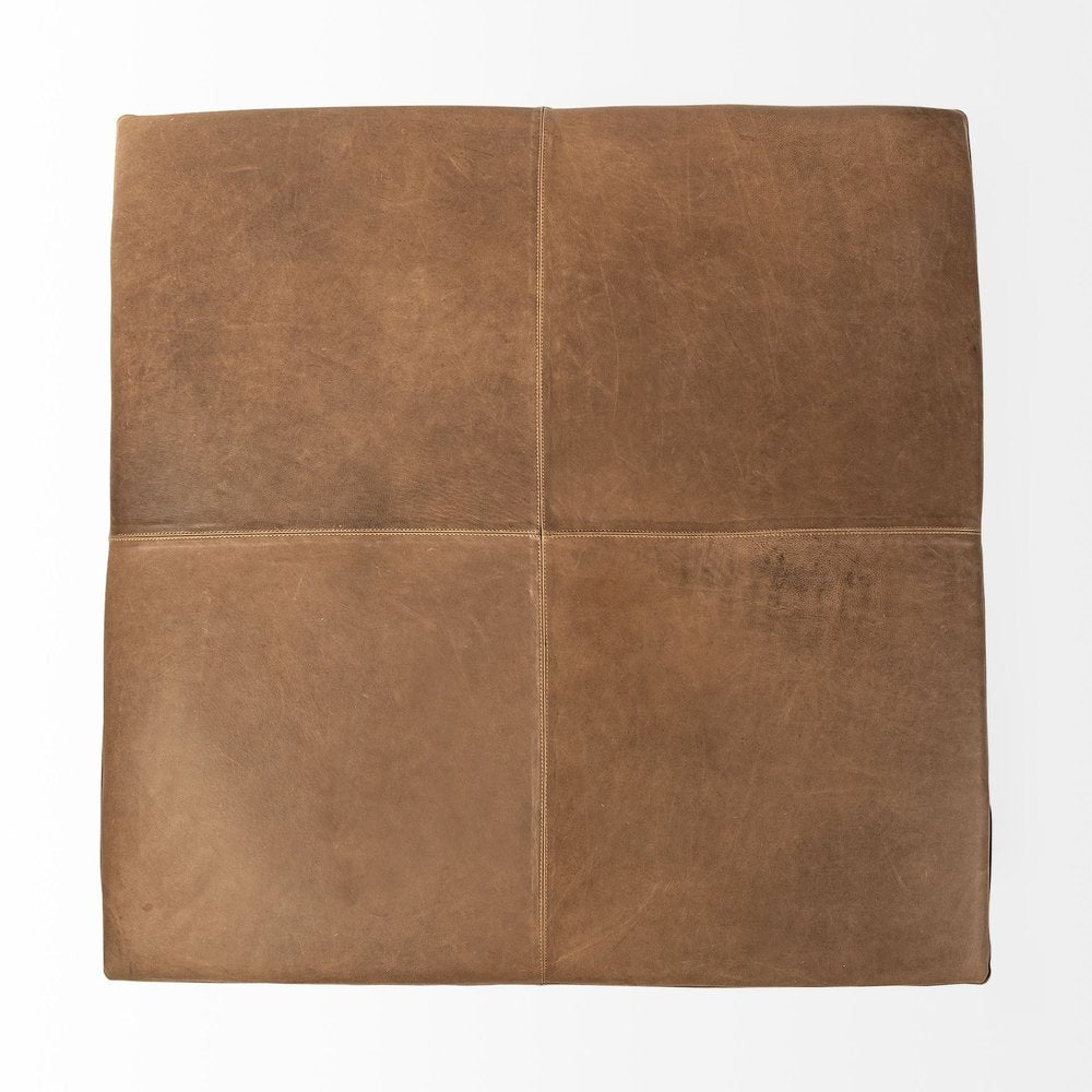 36" Brown Genuine Leather Cube Ottoman HomeRoots