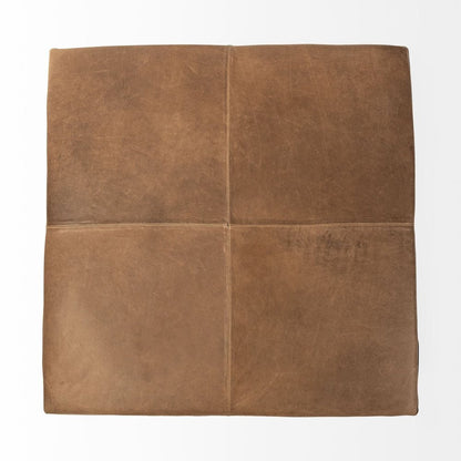 36" Brown Genuine Leather Cube Ottoman HomeRoots