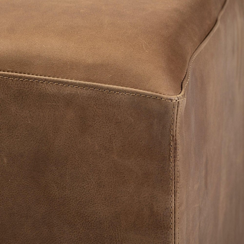 36" Brown Genuine Leather Cube Ottoman HomeRoots