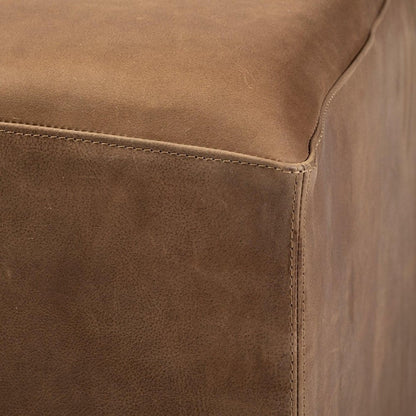 36" Brown Genuine Leather Cube Ottoman HomeRoots