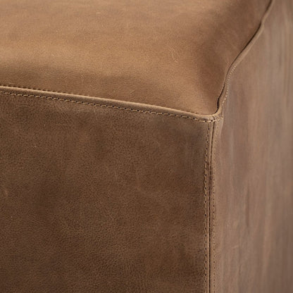 36" Brown Genuine Leather Cube Ottoman HomeRoots