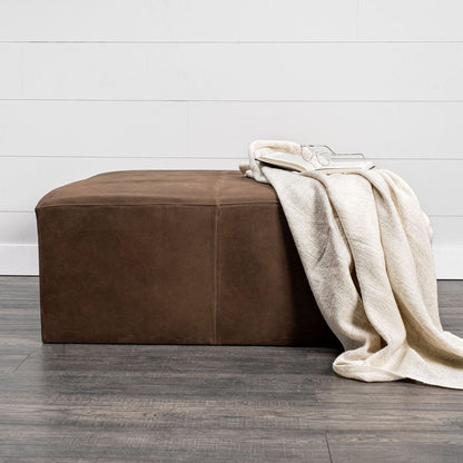 36" Brown Genuine Leather Cube Ottoman HomeRoots